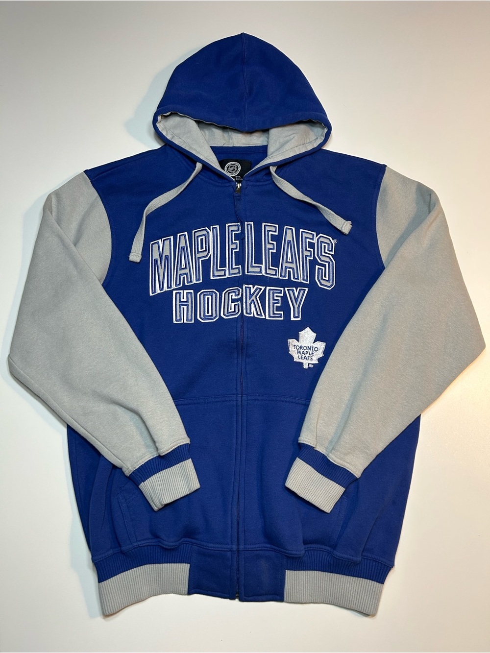 NHL Toronto Maple Leafs Hockey Full Zip Colorblock Varsity Hoodie Blue Grey